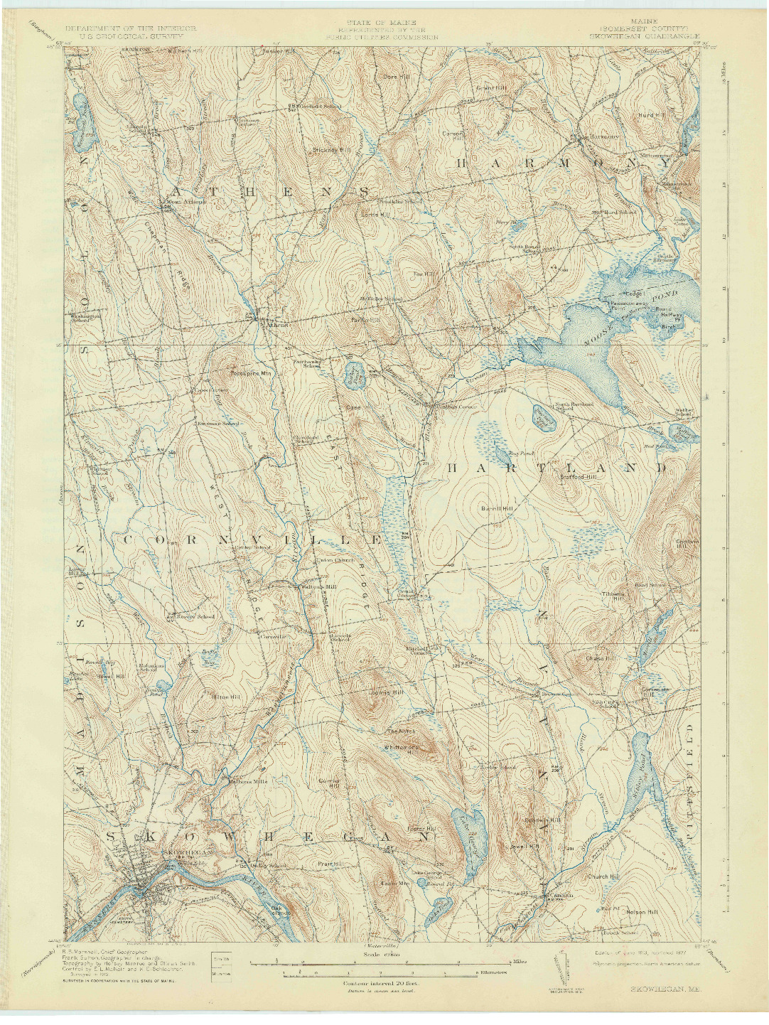 USGS 1:62500-SCALE QUADRANGLE FOR SKOWHEGAN, ME 1913