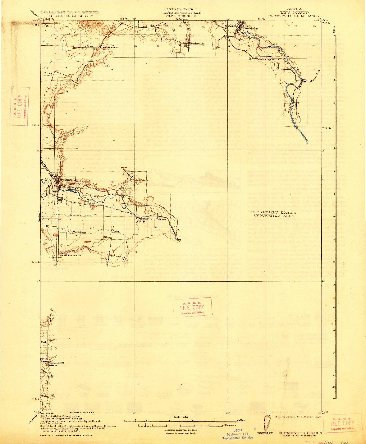 USGS 1:62500-SCALE QUADRANGLE FOR BROWNSVILLE, OR 1921