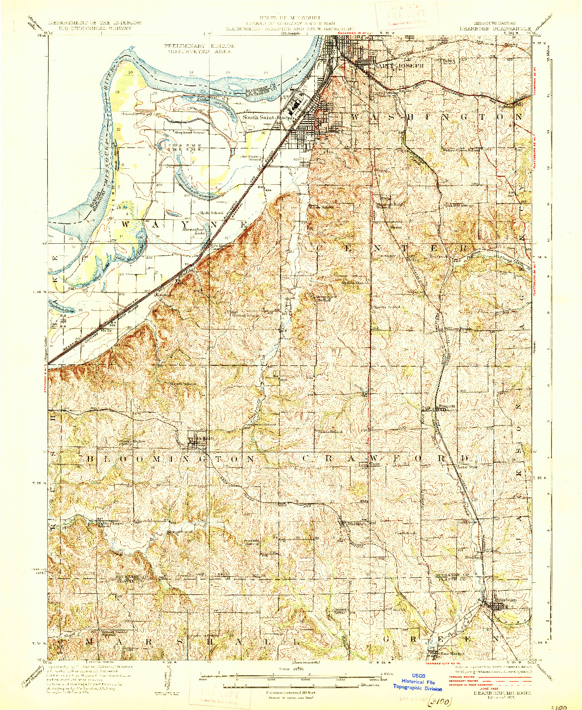 USGS 1:62500-SCALE QUADRANGLE FOR DEARBORN, MO 1927
