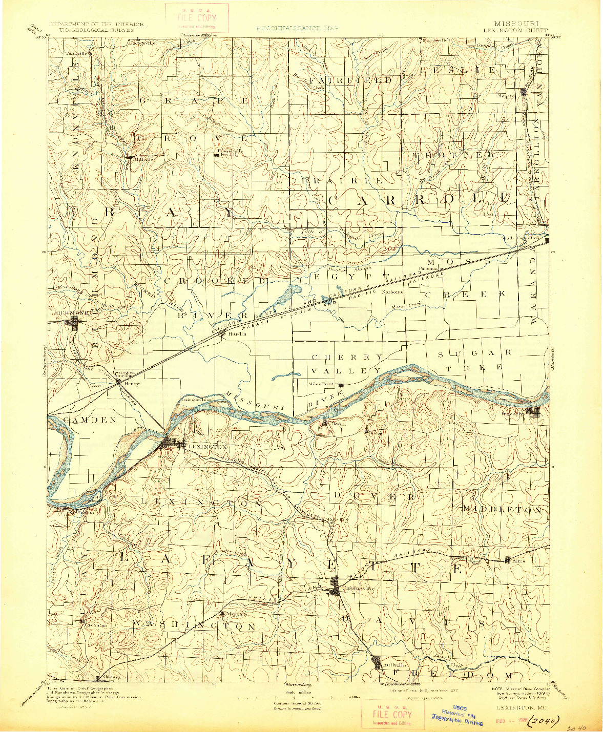 USGS 1:125000-SCALE QUADRANGLE FOR LEXINGTON, MO 1889