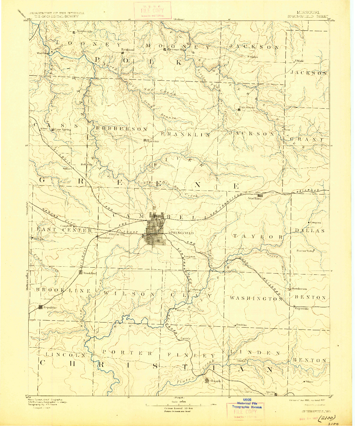 USGS 1:125000-SCALE QUADRANGLE FOR SPRINGFIELD, MO 1886