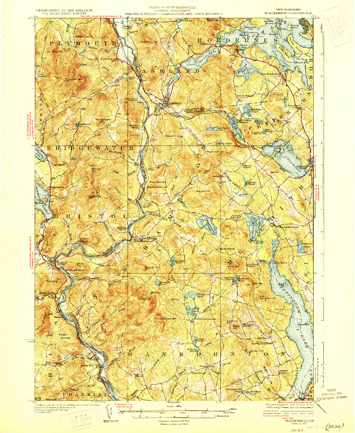 USGS 1:62500-SCALE QUADRANGLE FOR HOLDERNESS, NH 1927