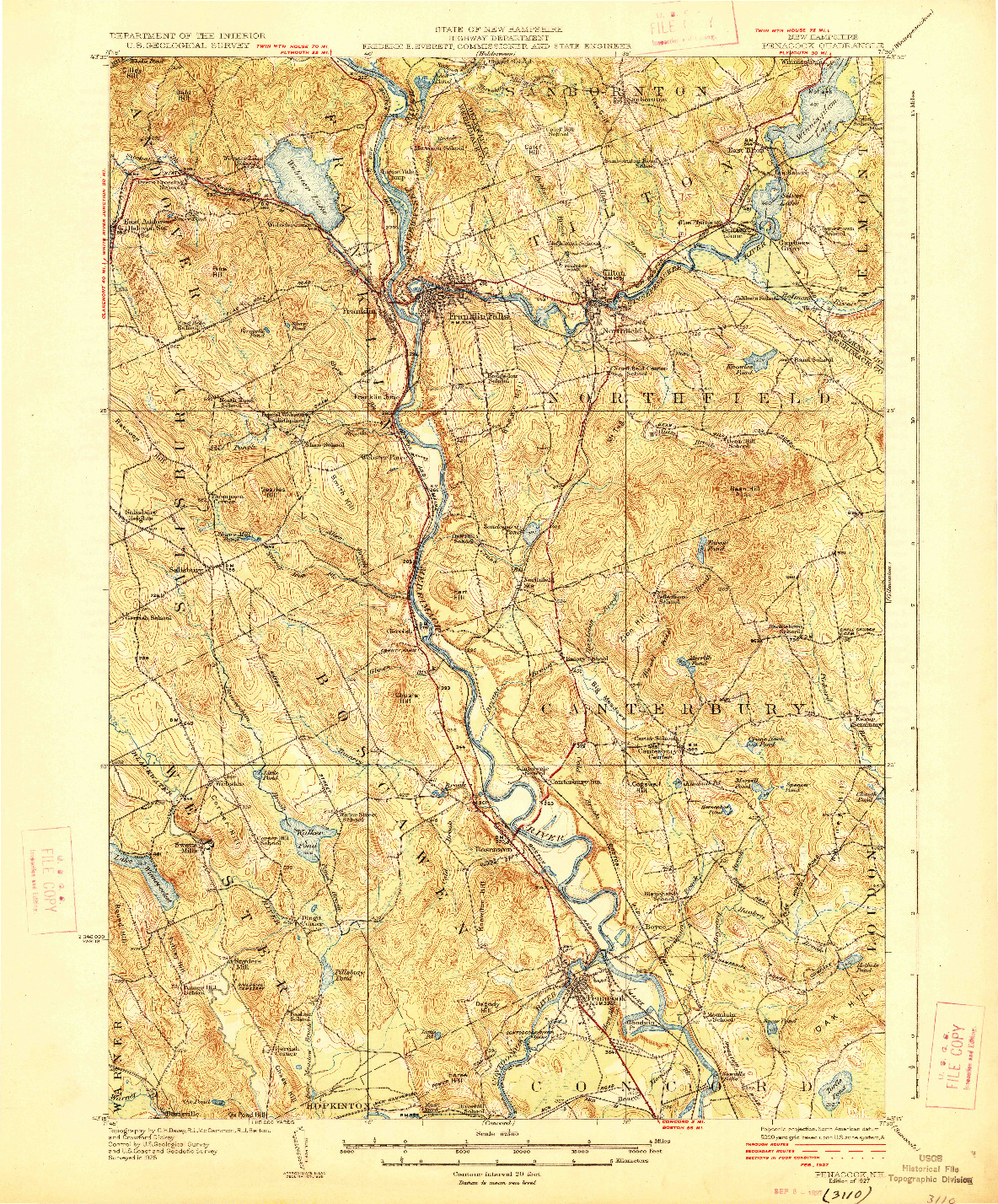 USGS 1:62500-SCALE QUADRANGLE FOR PENACOOK, NH 1927