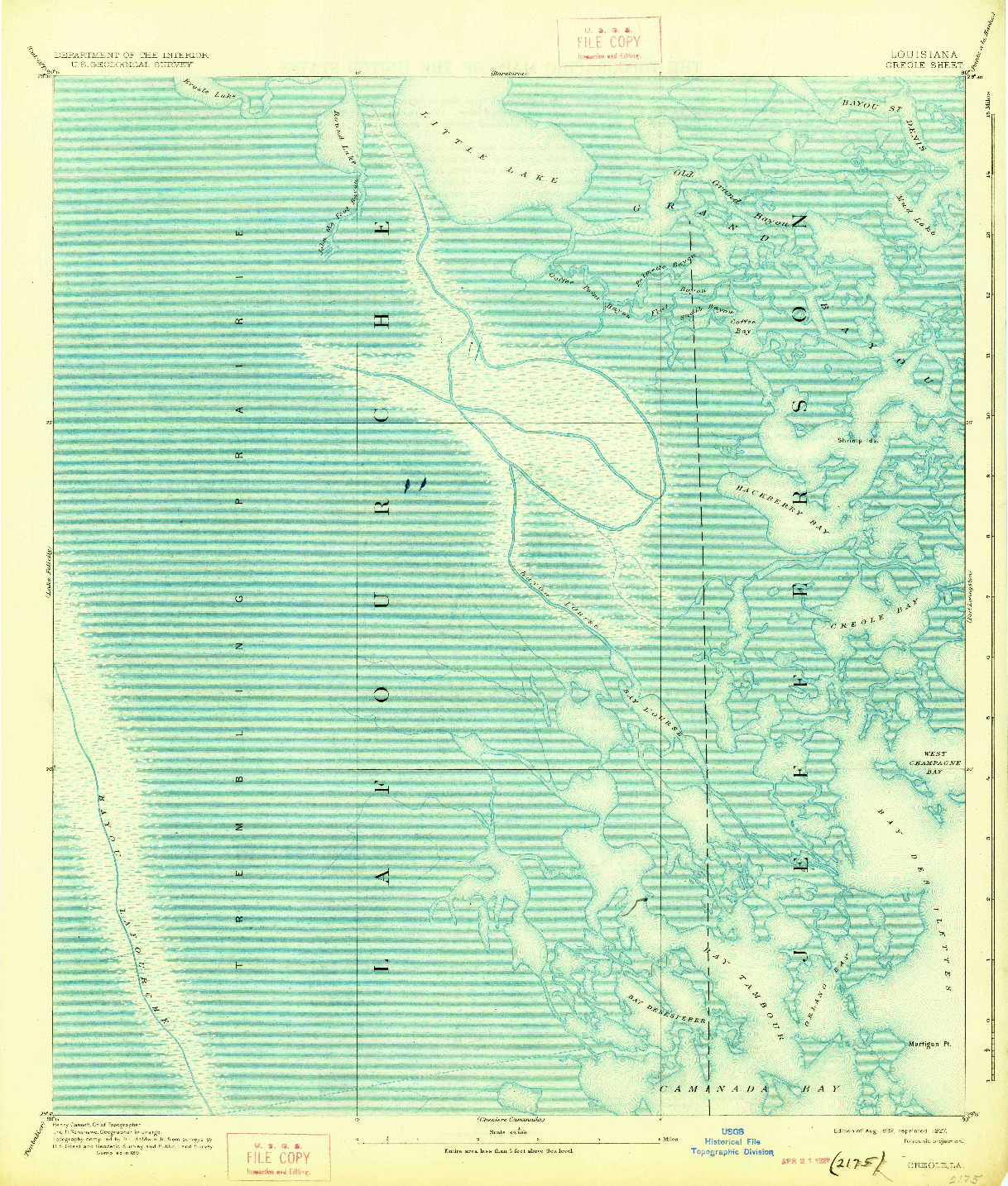 USGS 1:62500-SCALE QUADRANGLE FOR CREOLE, LA 1892