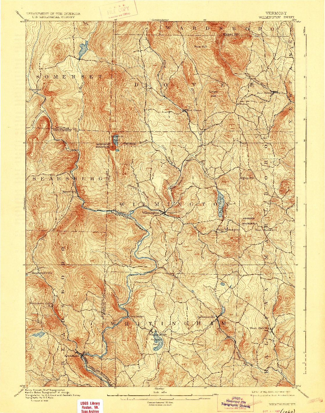 USGS 1:62500-SCALE QUADRANGLE FOR WILMINGTON, VT 1889