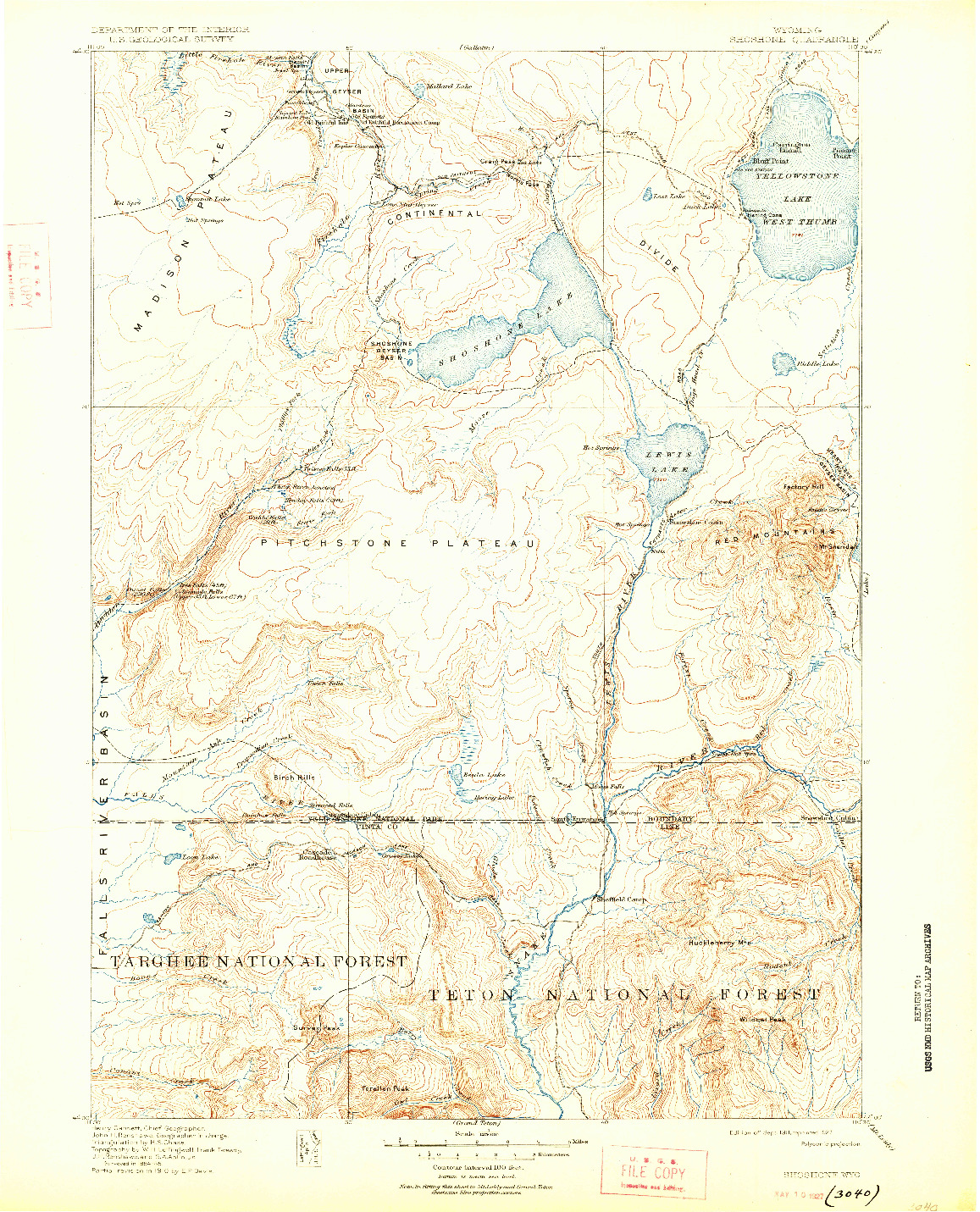 USGS 1:125000-SCALE QUADRANGLE FOR SHOSHONE, WY 1911