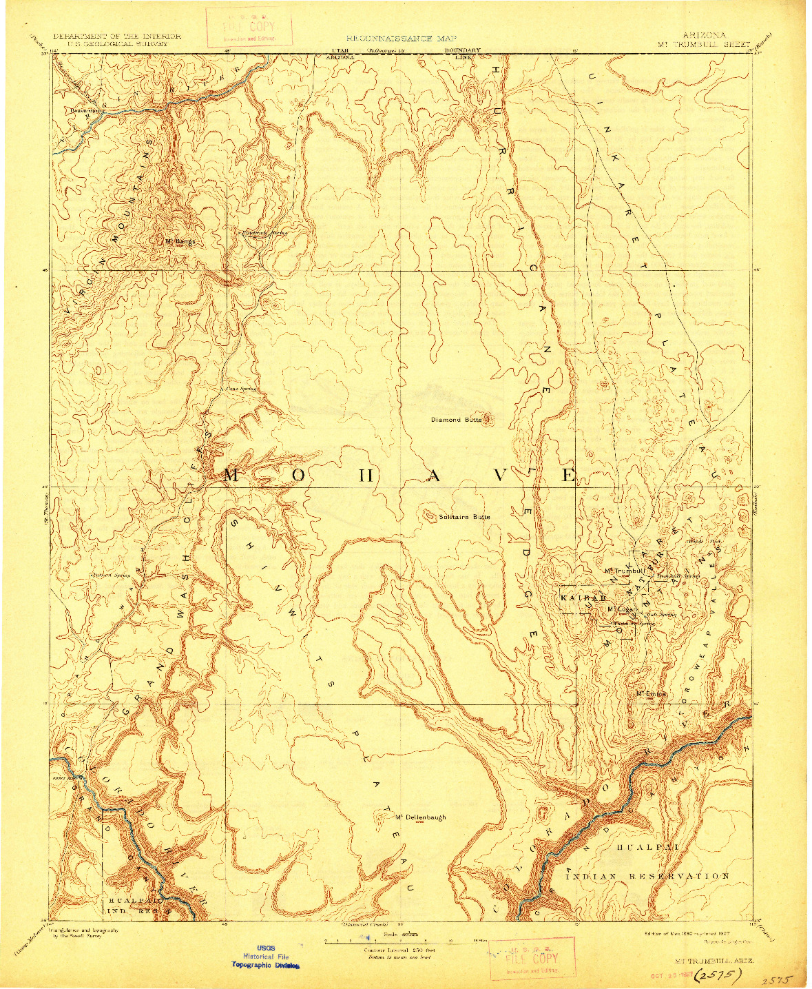 USGS 1:250000-SCALE QUADRANGLE FOR MT. TRUMBULL, AZ 1892