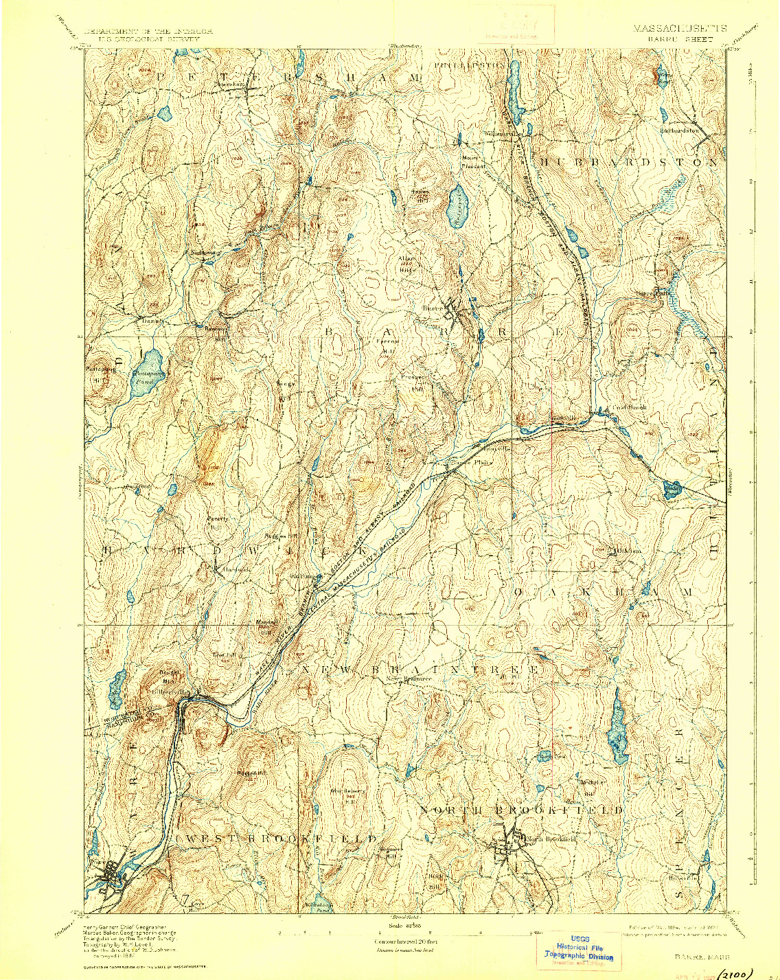 USGS 1:62500-SCALE QUADRANGLE FOR BARRE, MA 1894