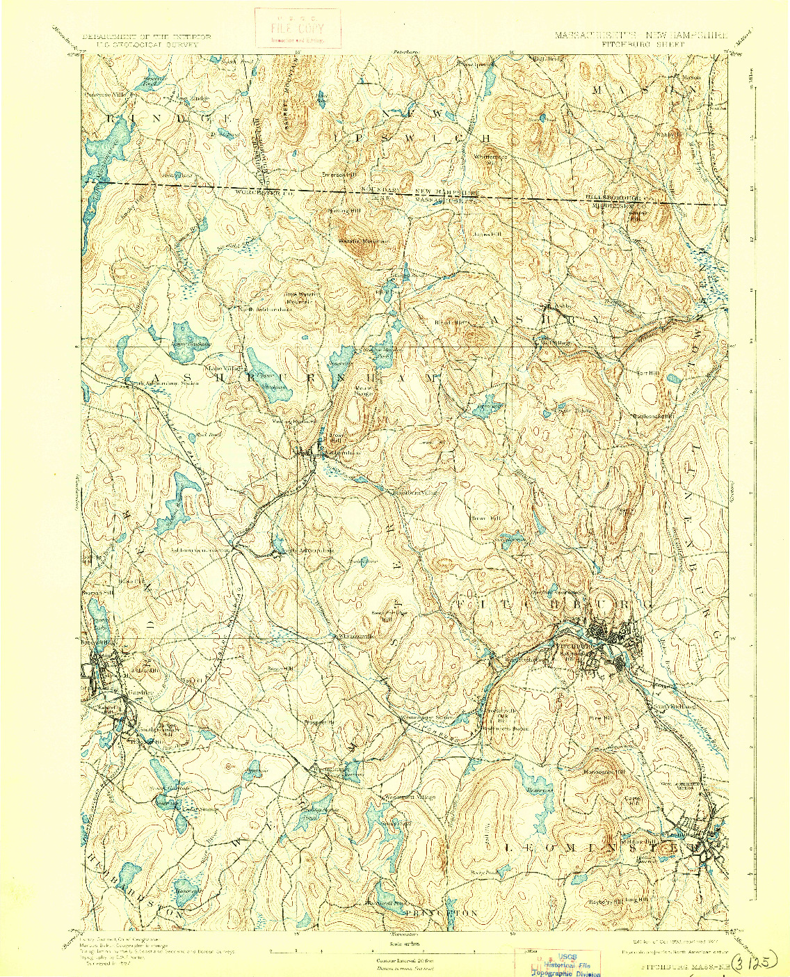 USGS 1:62500-SCALE QUADRANGLE FOR FITCHBURG, MA 1893