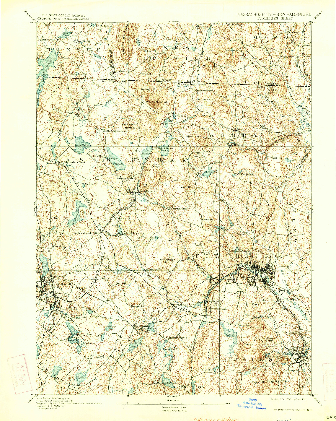 USGS 1:62500-SCALE QUADRANGLE FOR FITCHBURG, MA 1893
