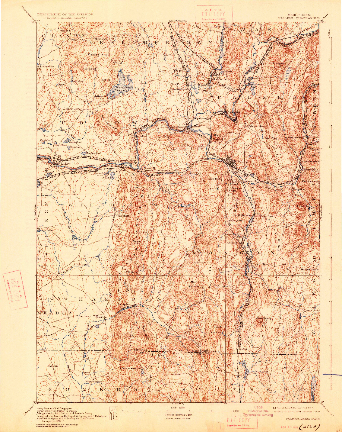 USGS 1:62500-SCALE QUADRANGLE FOR PALMER, MA 1893