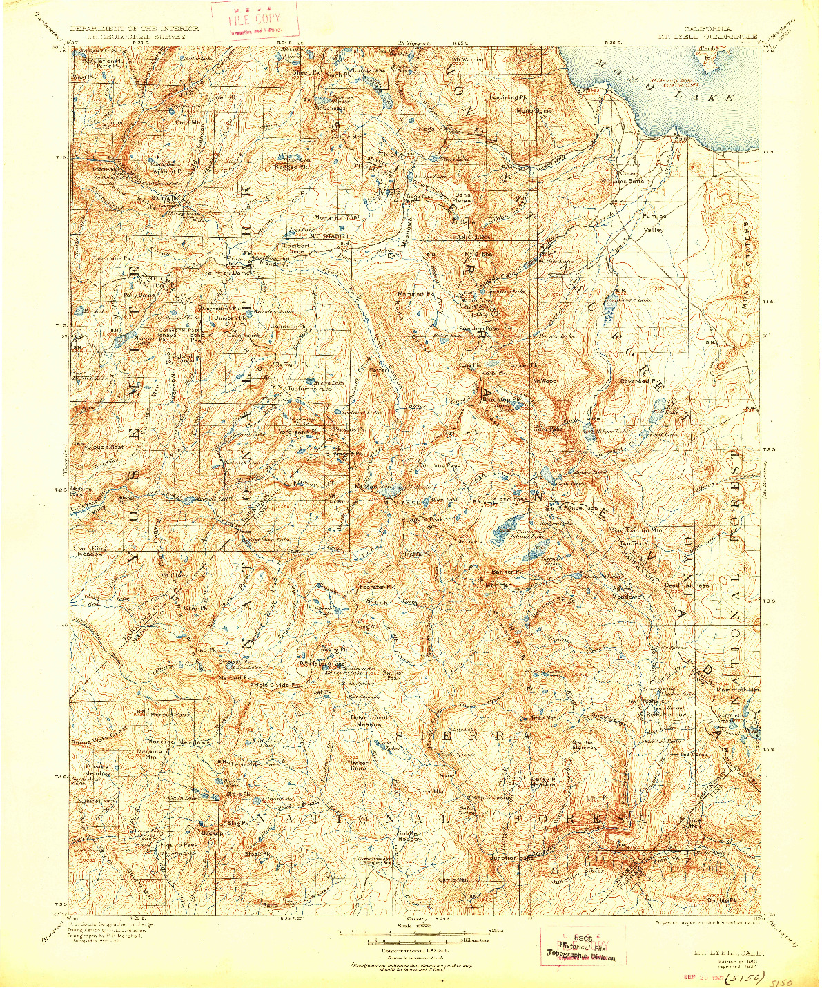 USGS 1:125000-SCALE QUADRANGLE FOR MT. LYELL, CA 1901