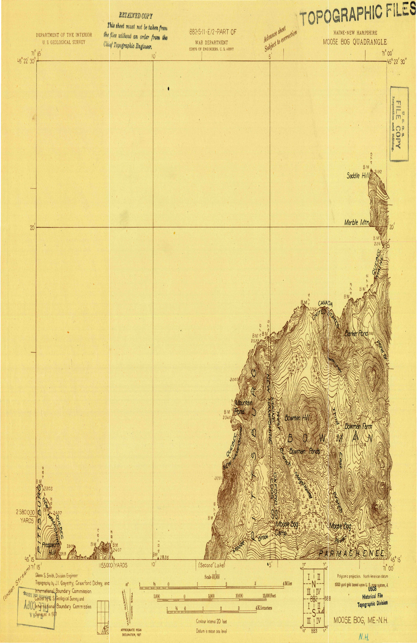 USGS 1:48000-SCALE QUADRANGLE FOR MOOSE BOG, ME 1927