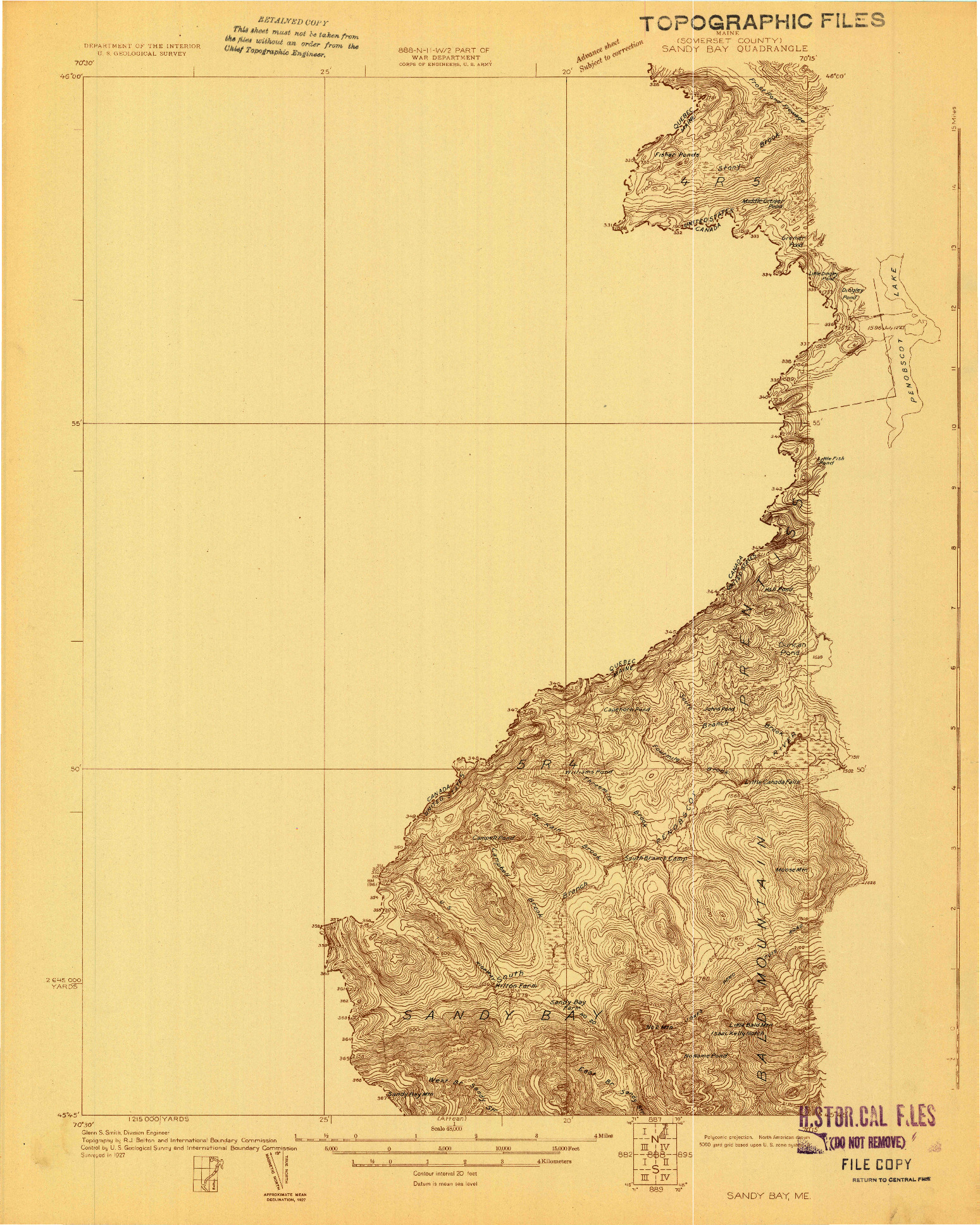 USGS 1:48000-SCALE QUADRANGLE FOR SANDY BAY, ME 1927