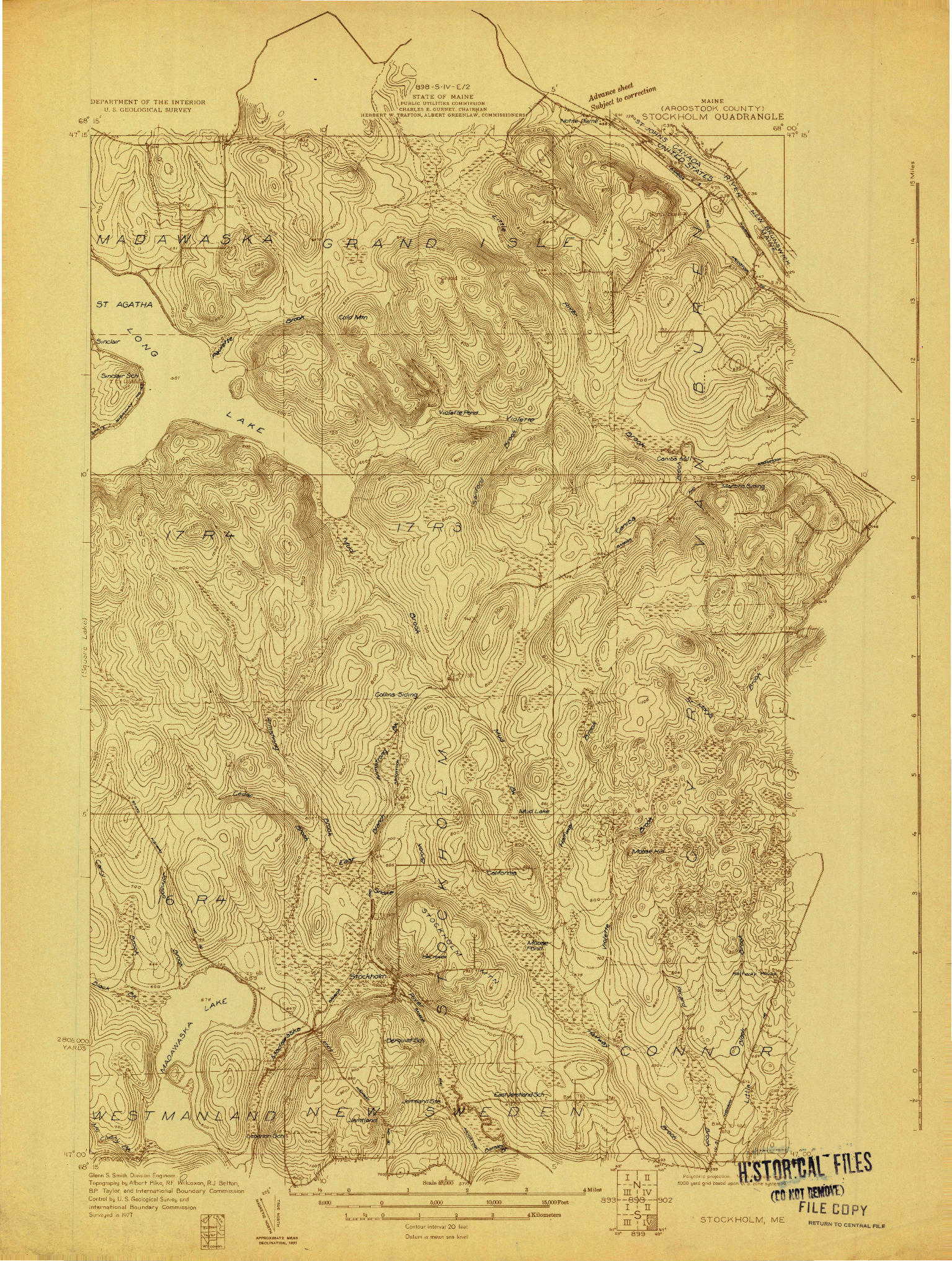 USGS 1:48000-SCALE QUADRANGLE FOR STOCKHOLM, ME 1927