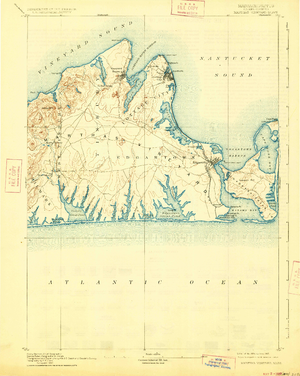 USGS 1:62500-SCALE QUADRANGLE FOR MARTHAS VINEYARD, MA 1894