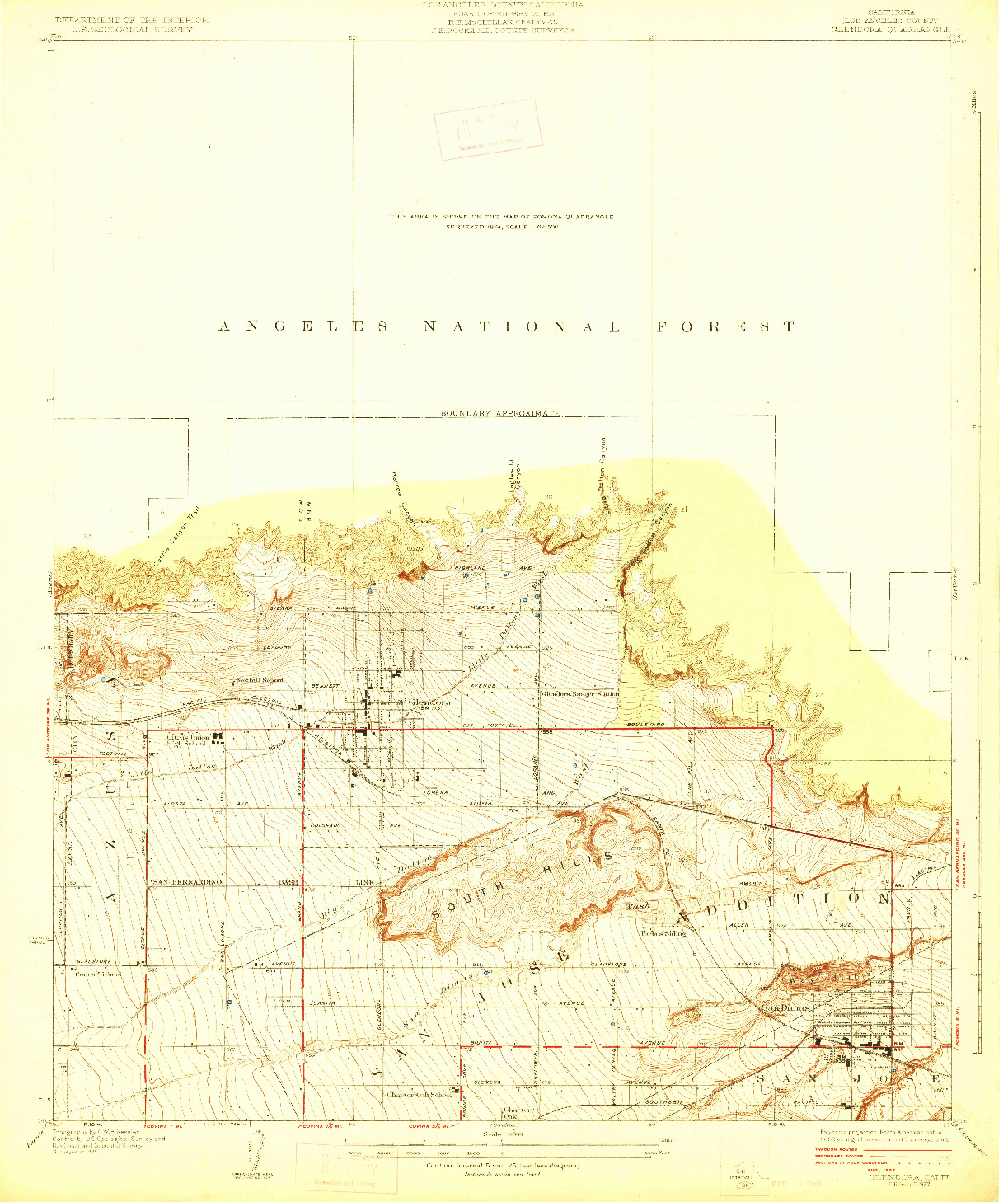 USGS 1:24000-SCALE QUADRANGLE FOR GLENDORA, CA 1927