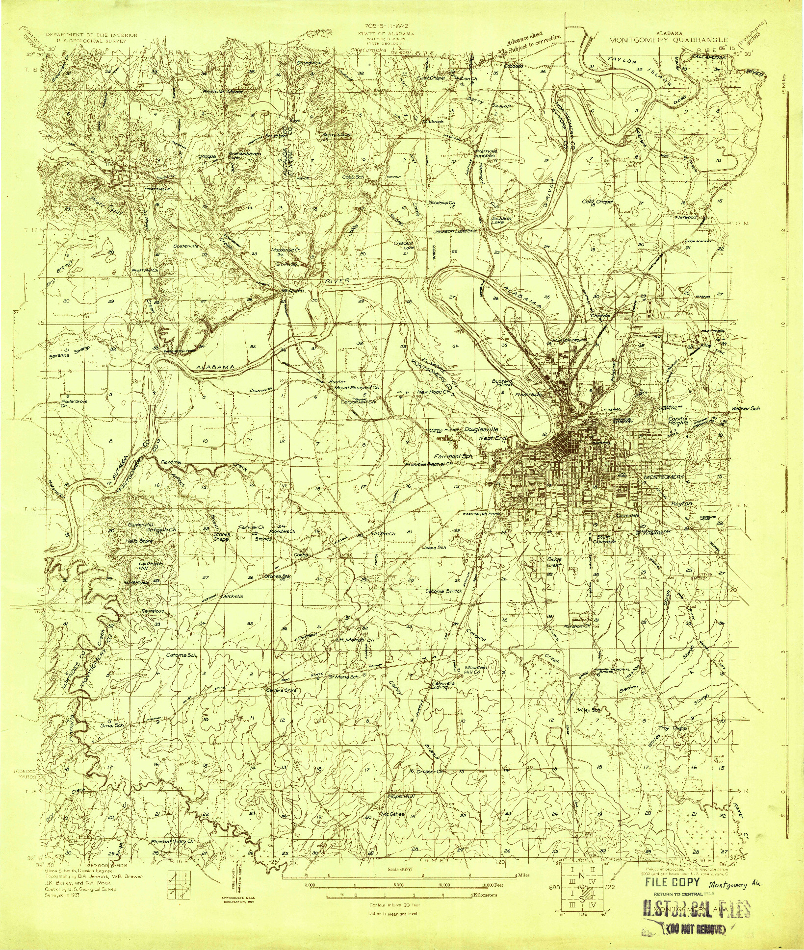 USGS 1:48000-SCALE QUADRANGLE FOR MONTGOMERY, AL 1927