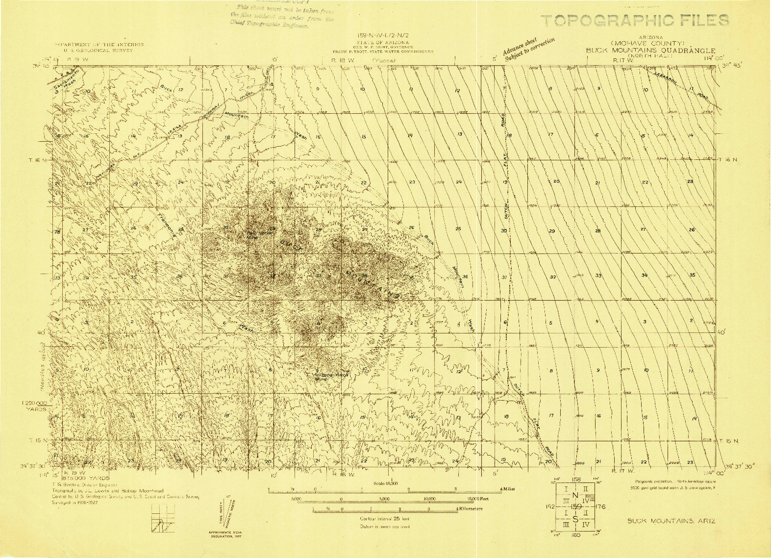 USGS 1:48000-SCALE QUADRANGLE FOR BUCK MOUNTAINS, AZ 1927