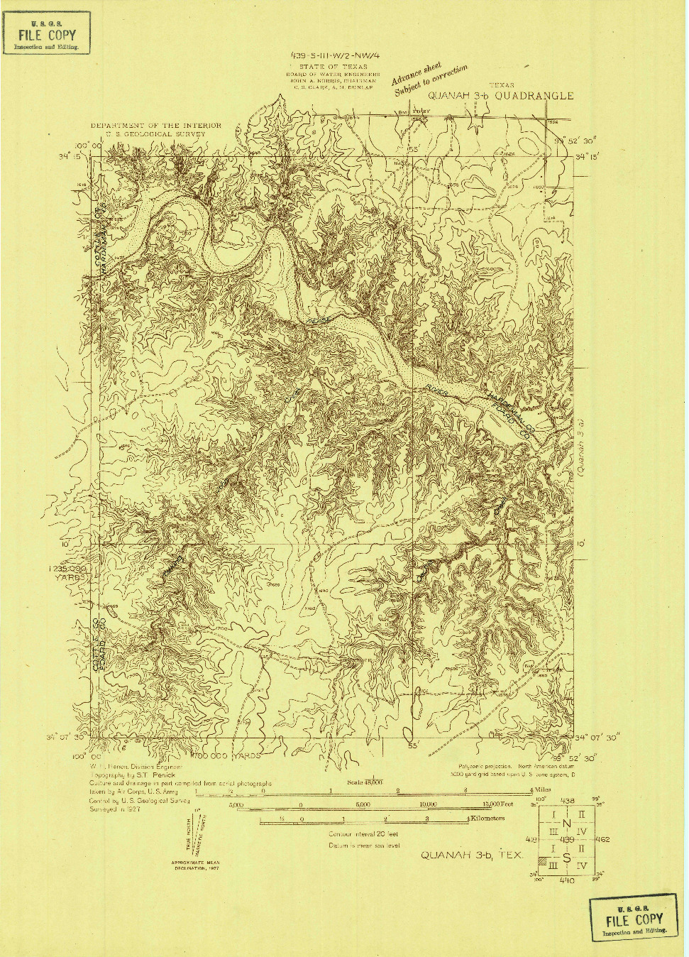 USGS 1:48000-SCALE QUADRANGLE FOR QUANAH 3-B, TX 1927