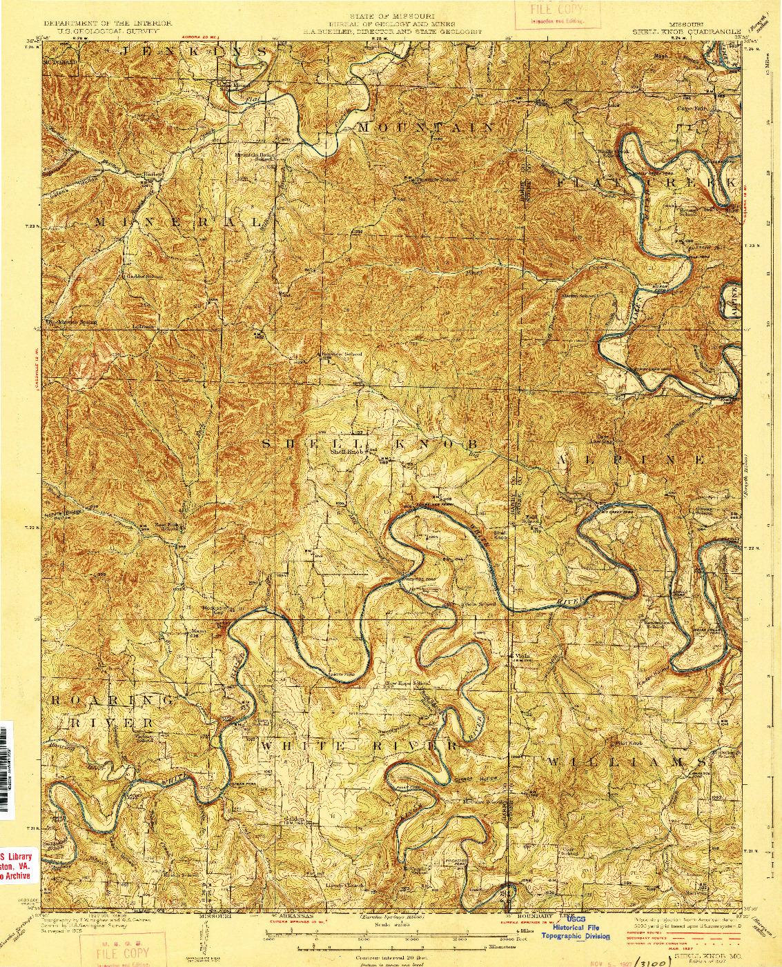 USGS 1:62500-SCALE QUADRANGLE FOR SHELL KNOB, MO 1927