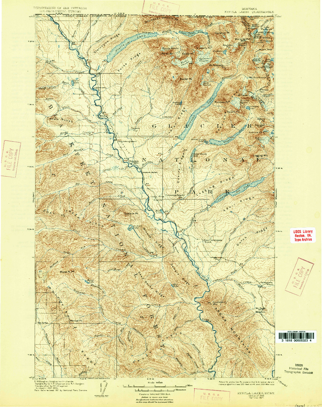 USGS 1:125000-SCALE QUADRANGLE FOR KINTLA LAKES, MT 1906