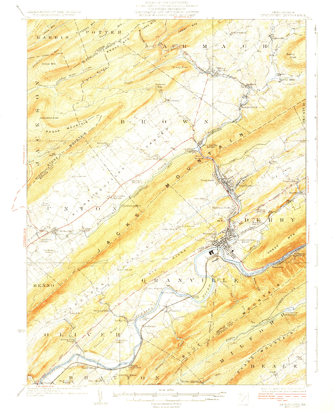 USGS 1:62500-SCALE QUADRANGLE FOR LEWISTOWN, PA 1927