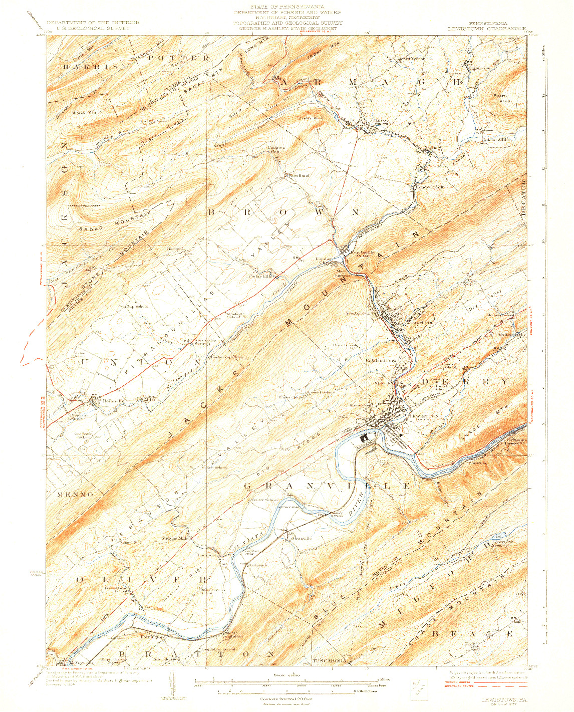 USGS 1:62500-SCALE QUADRANGLE FOR LEWISTOWN, PA 1927