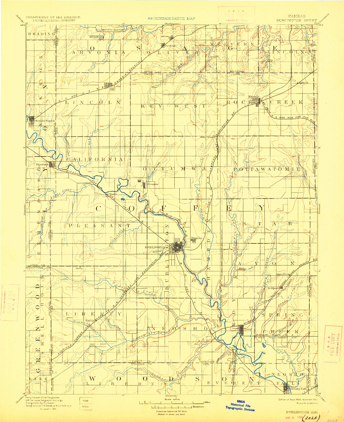 USGS 1:125000-SCALE QUADRANGLE FOR BURLINGTON, KS 1894