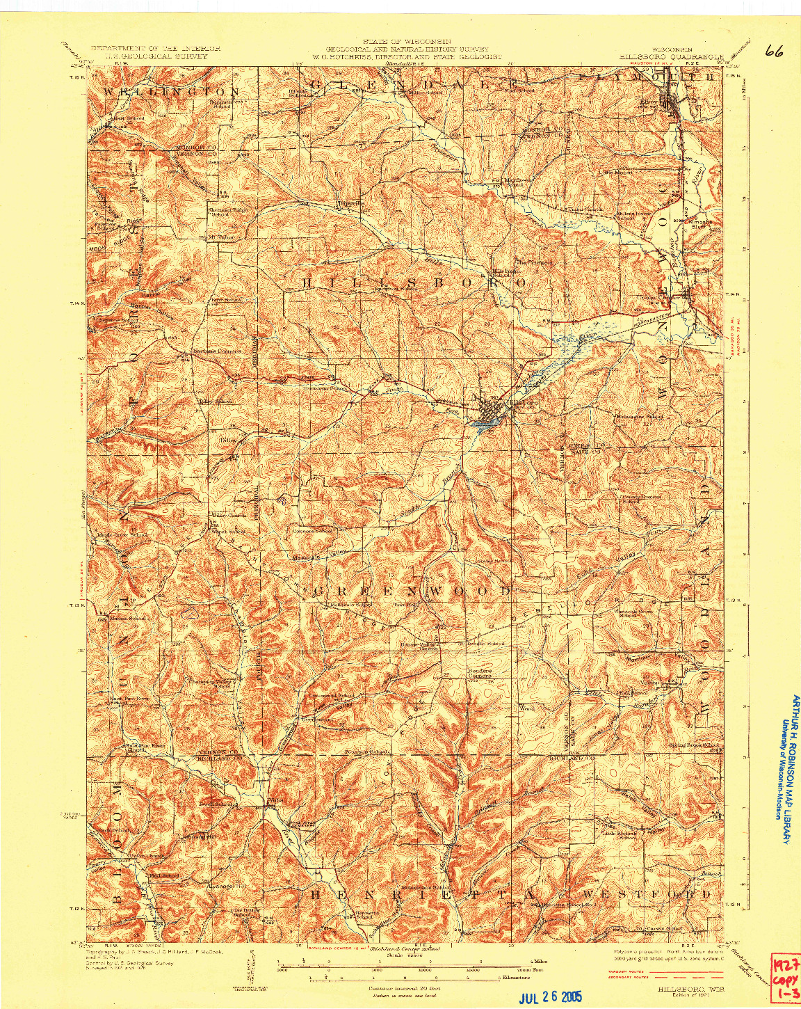 USGS 1:62500-SCALE QUADRANGLE FOR HILLSBORO, WI 1927