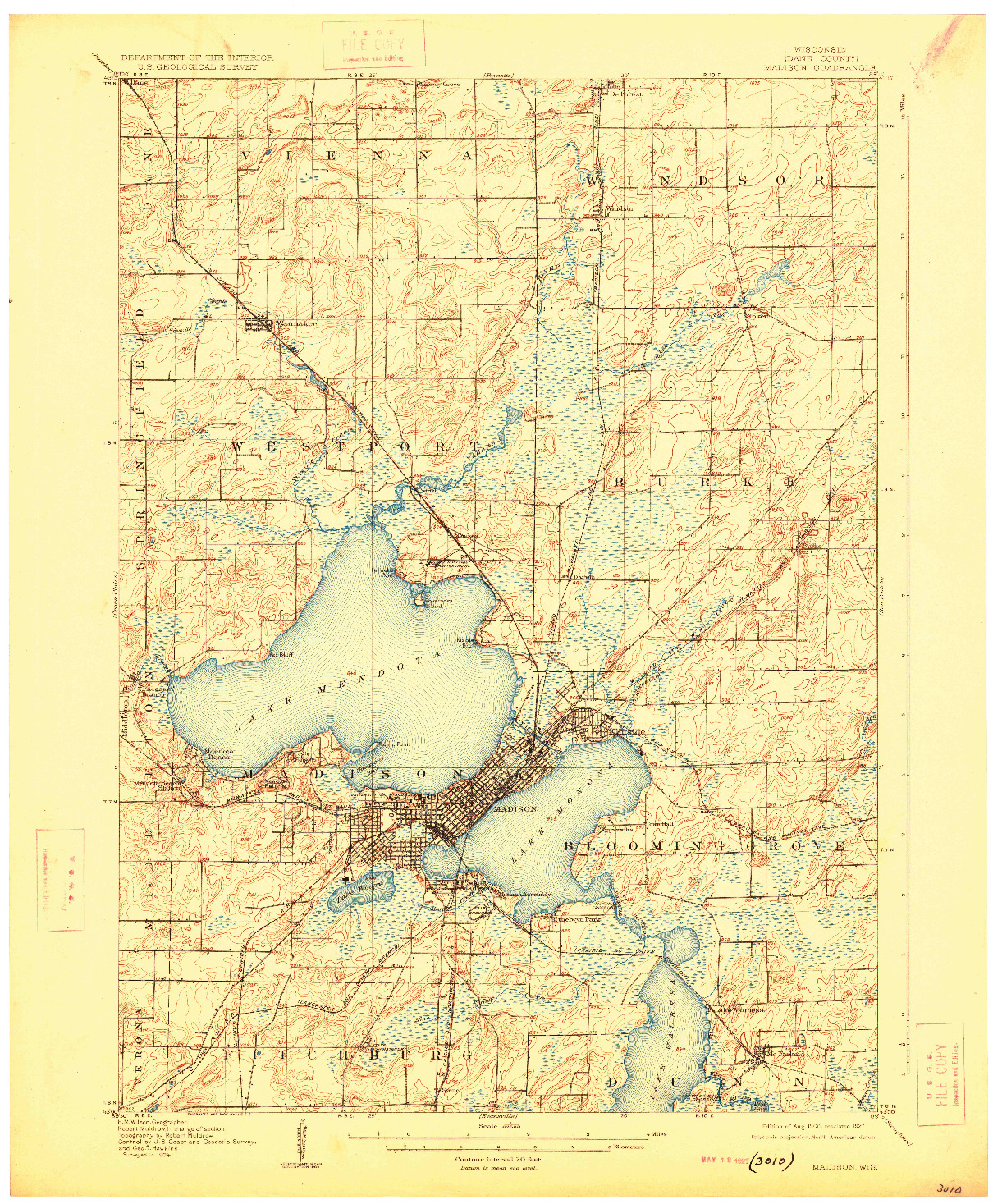 USGS 1:62500-SCALE QUADRANGLE FOR MADISON, WI 1906