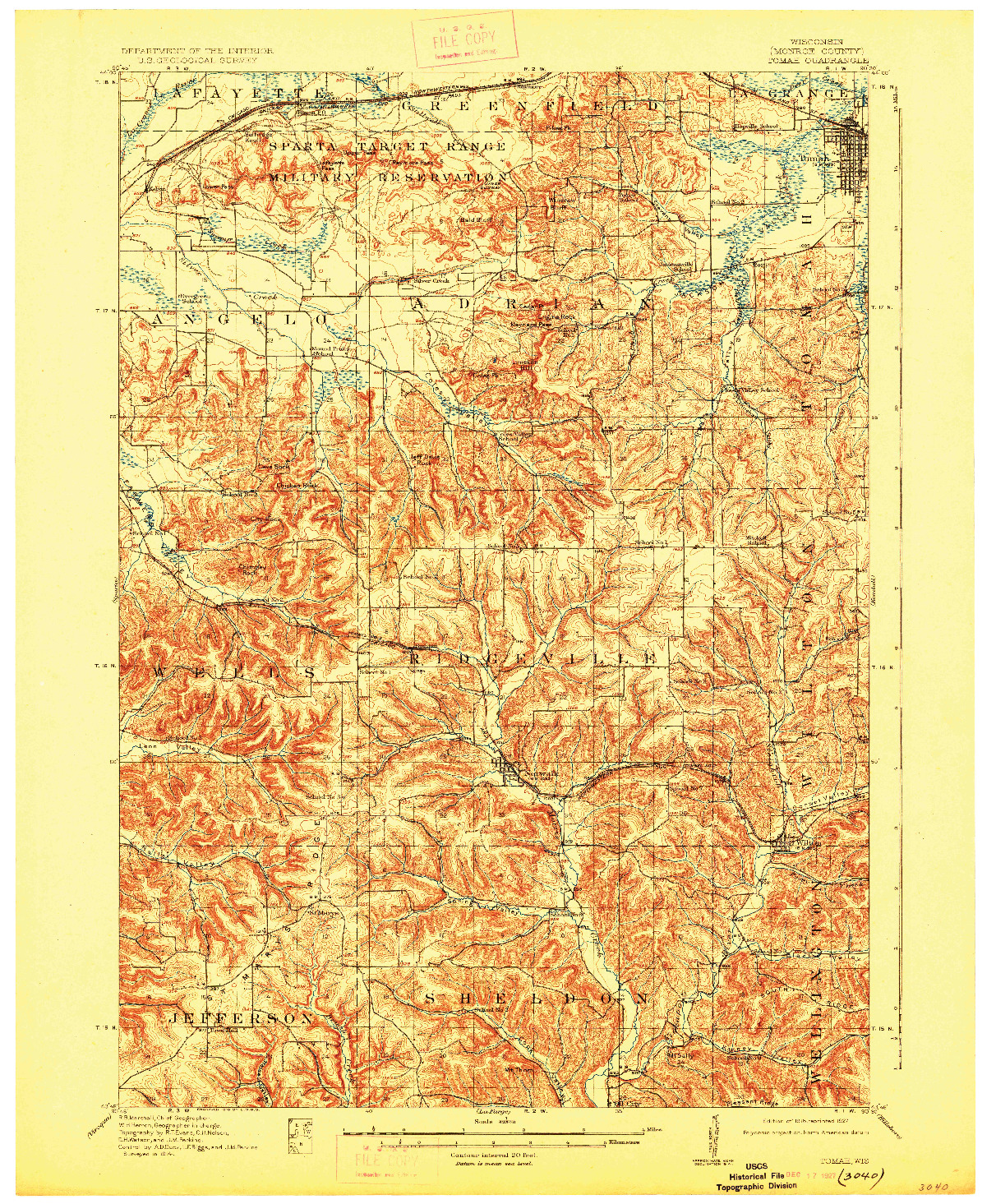 USGS 1:62500-SCALE QUADRANGLE FOR TOMAH, WI 1916