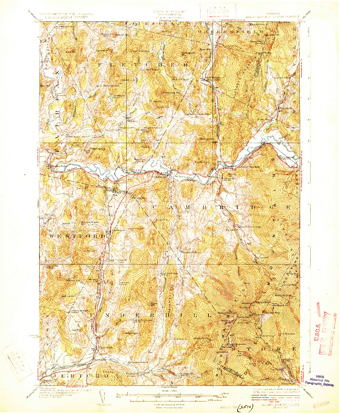 USGS 1:62500-SCALE QUADRANGLE FOR MOUNT MANSFIELD, VT 1927