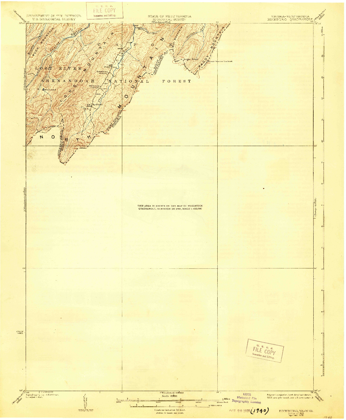 USGS 1:62500-SCALE QUADRANGLE FOR EDINBURG, VA 1923