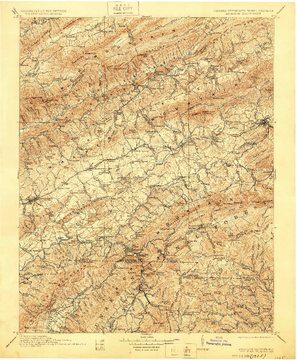 USGS 1:125000-SCALE QUADRANGLE FOR ABINGDON, VA 1911