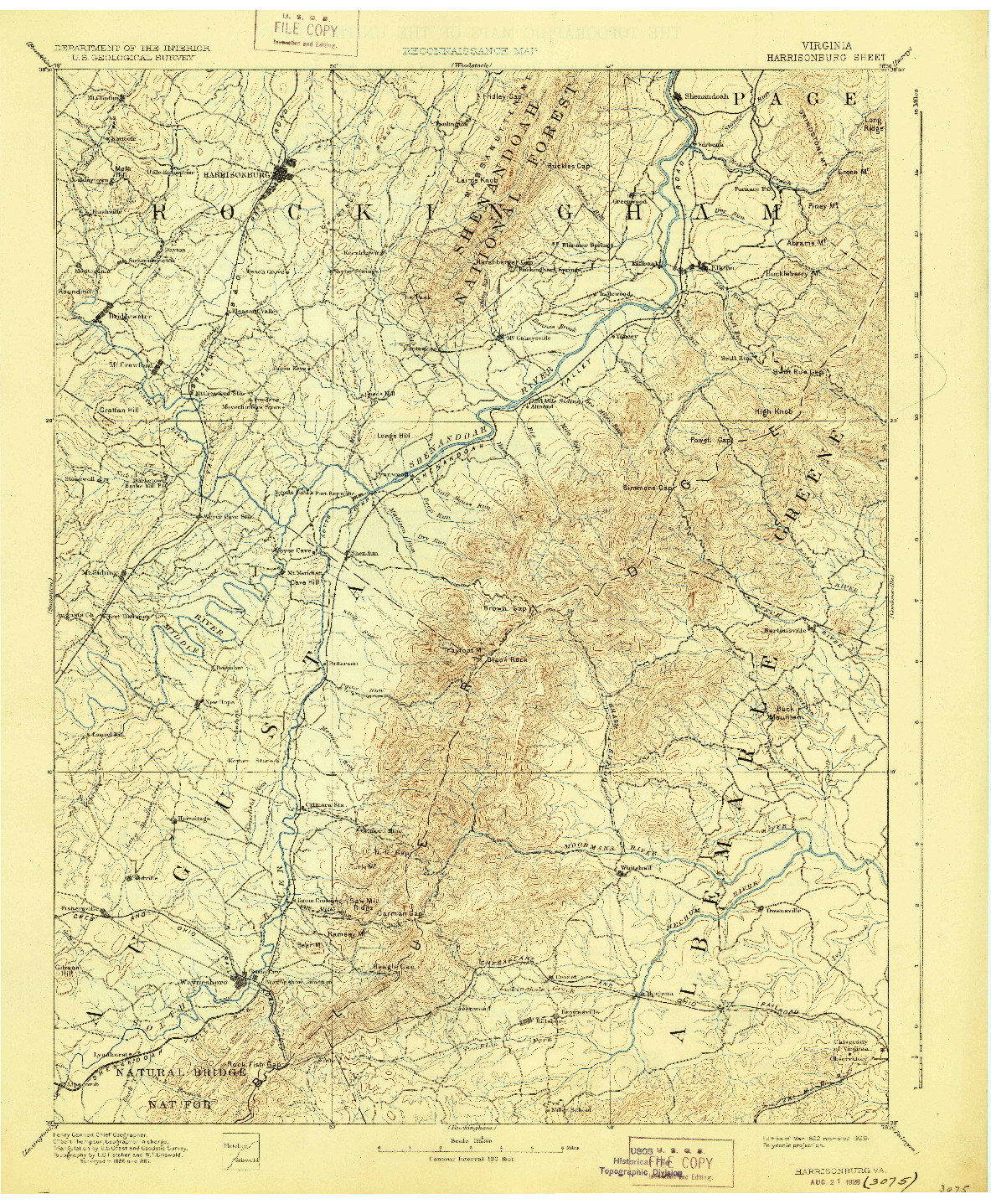 USGS 1:125000-SCALE QUADRANGLE FOR HARRISONBURG, VA 1892