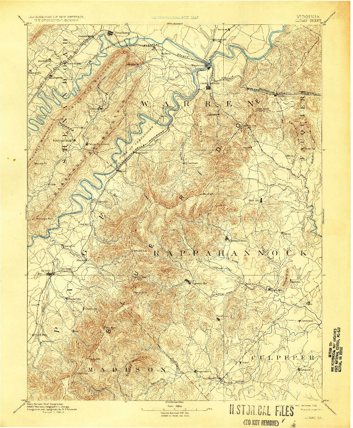 USGS 1:125000-SCALE QUADRANGLE FOR LURAY, VA 1905