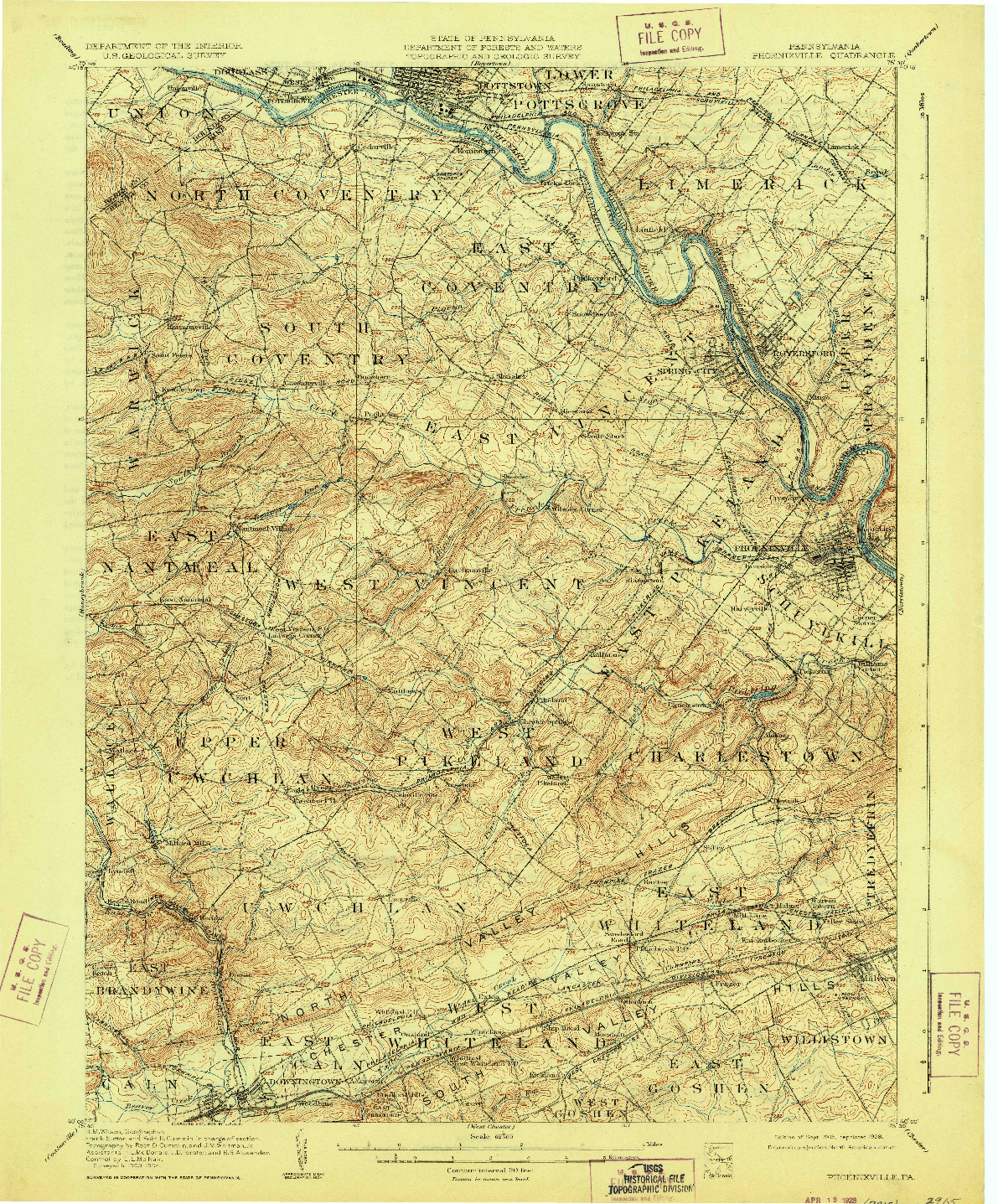 USGS 1:62500-SCALE QUADRANGLE FOR PHOENIXVILLE, PA 1906