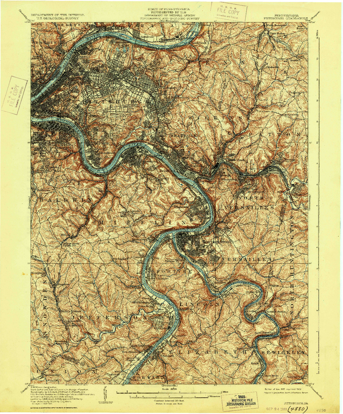 USGS 1:62500-SCALE QUADRANGLE FOR PITTSBURGH, PA 1907