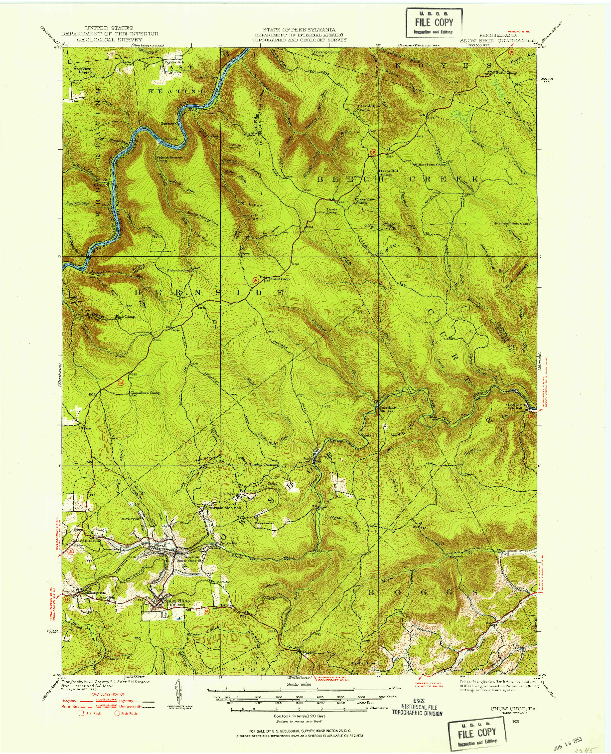 USGS 1:62500-SCALE QUADRANGLE FOR SNOW SHOE, PA 1928