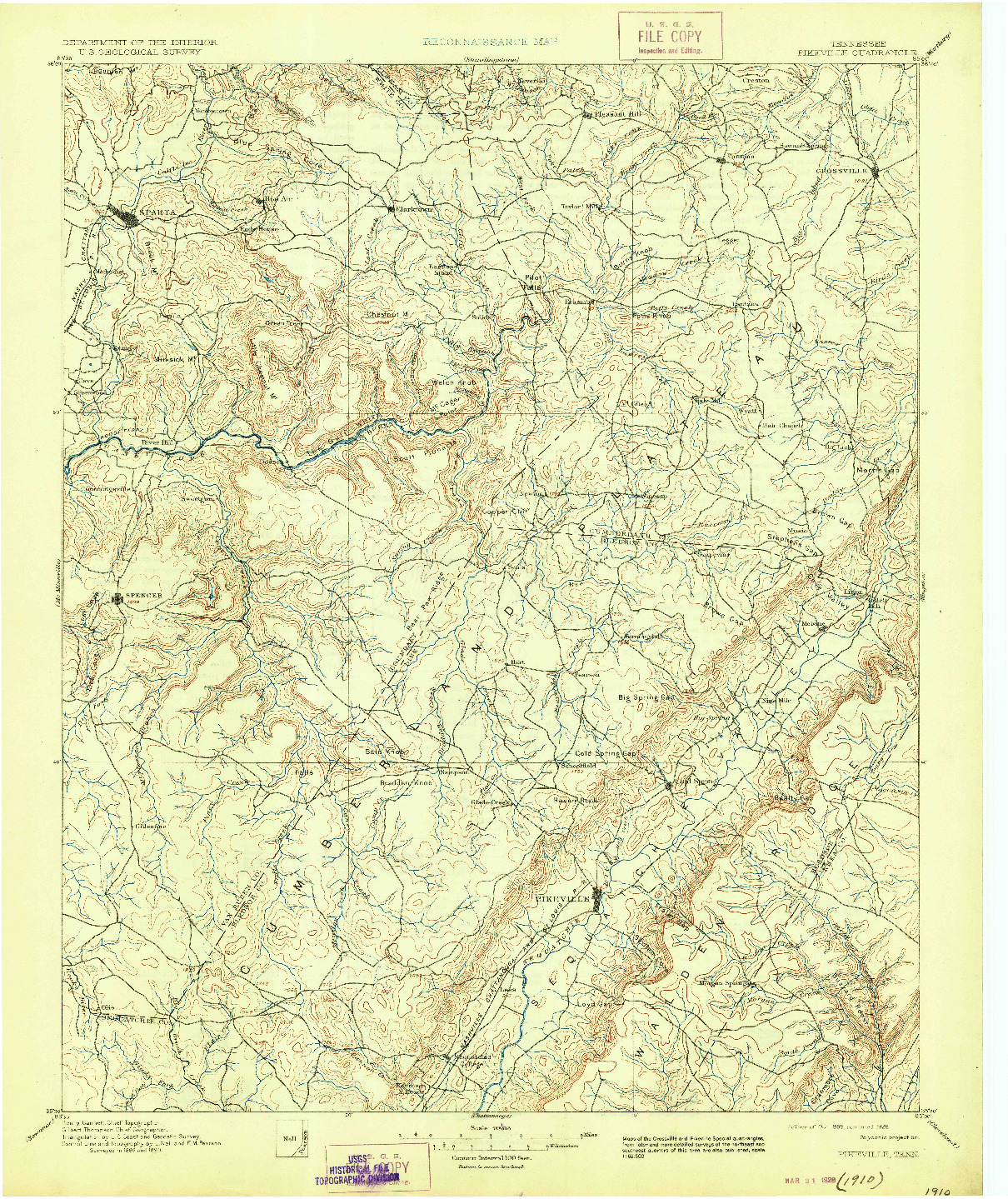 USGS 1:125000-SCALE QUADRANGLE FOR PIKEVILLE, TN 1895