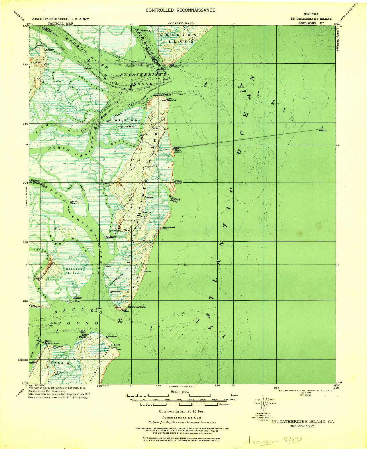 USGS 1:62500-SCALE QUADRANGLE FOR ST CATHERINES ISLAND, GA 1928