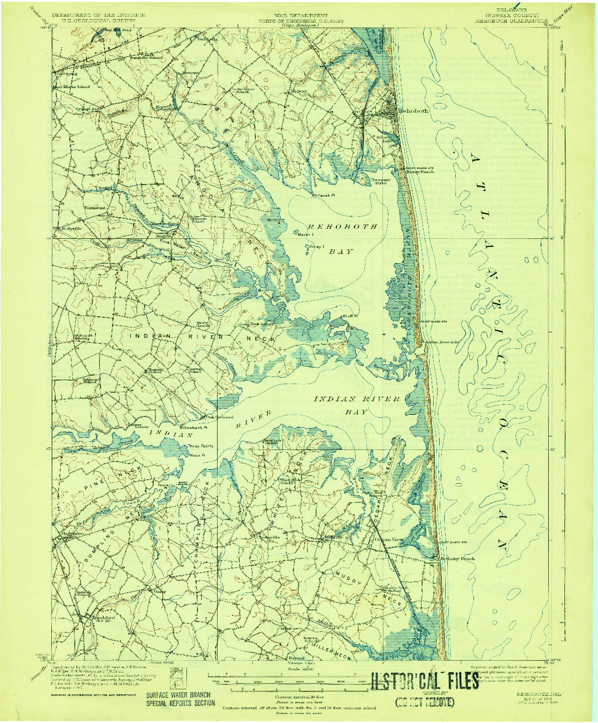 USGS 1:62500-SCALE QUADRANGLE FOR REHOBOTH, DE 1918