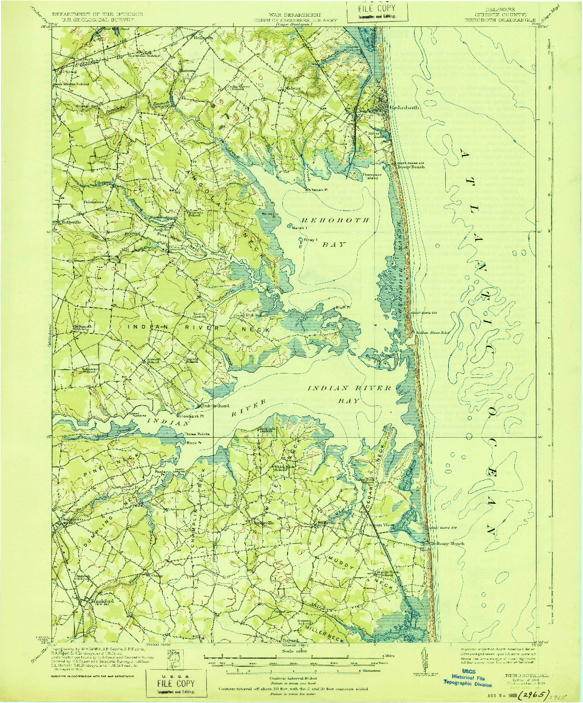 USGS 1:62500-SCALE QUADRANGLE FOR REHOBOTH, DE 1918