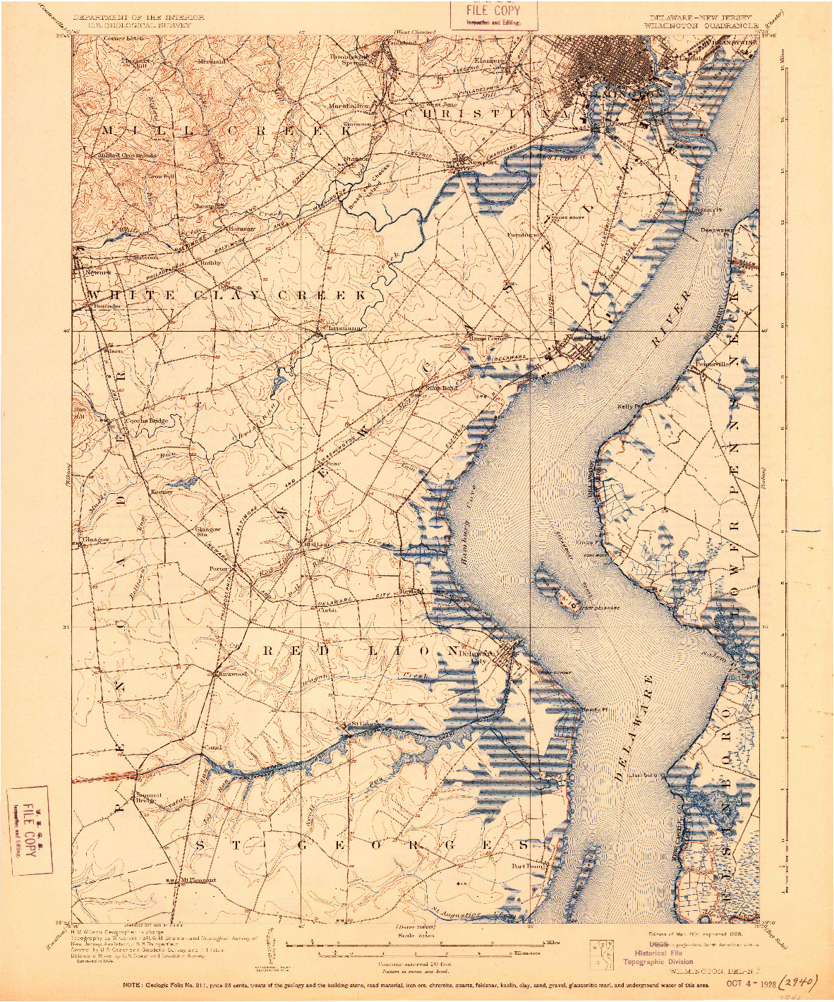 USGS 1:62500-SCALE QUADRANGLE FOR WILMINGTON, DE 1906