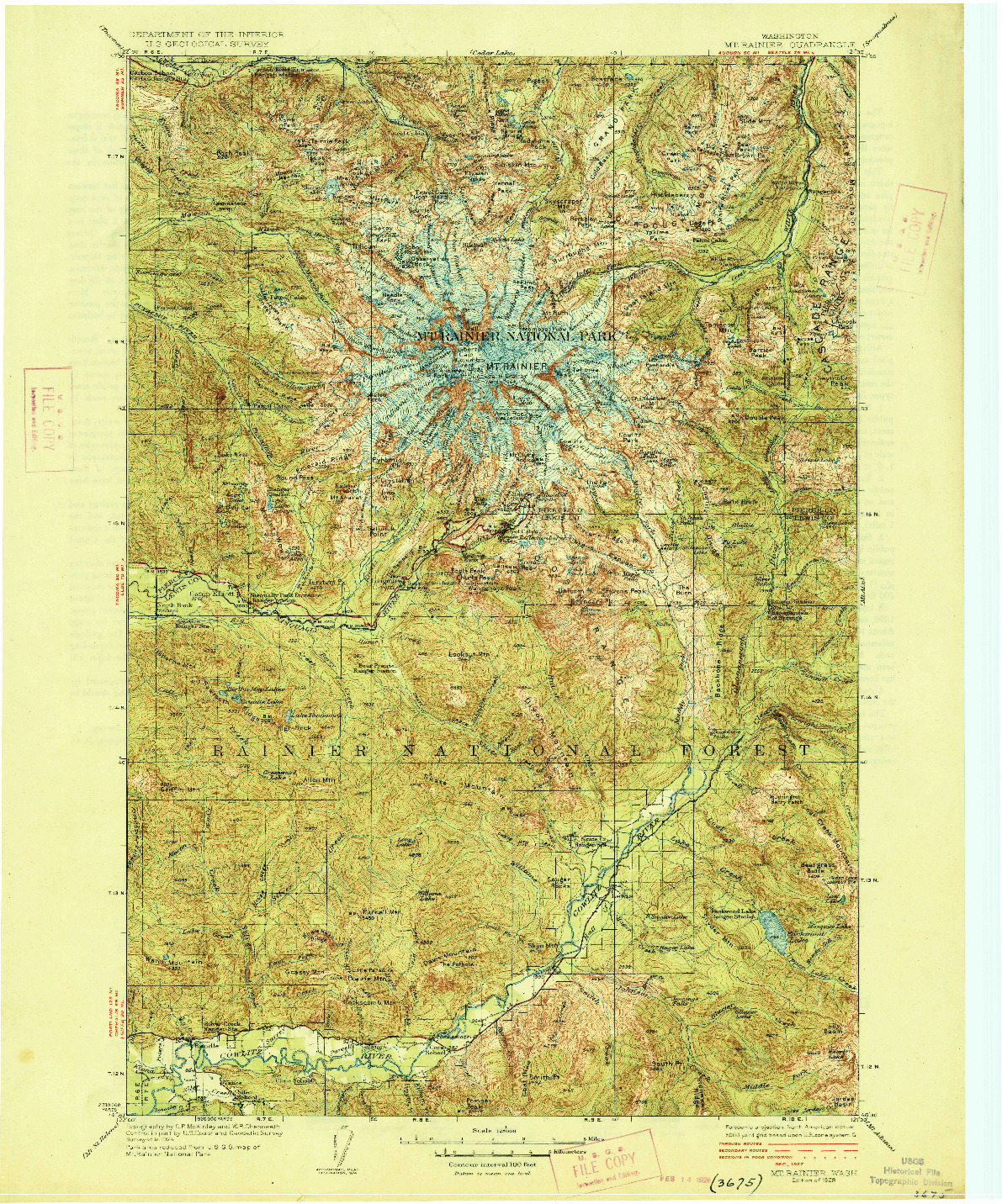 USGS 1:125000-SCALE QUADRANGLE FOR MT RAINIER, WA 1928