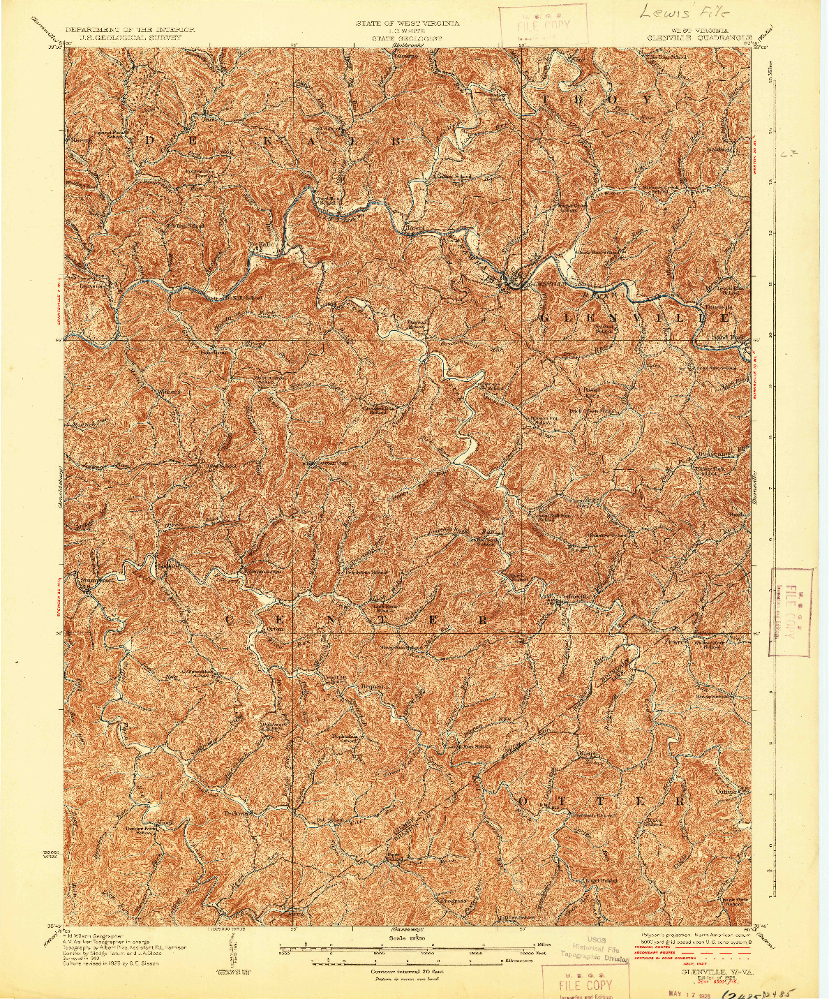 USGS 1:62500-SCALE QUADRANGLE FOR GLENVILLE, WV 1928