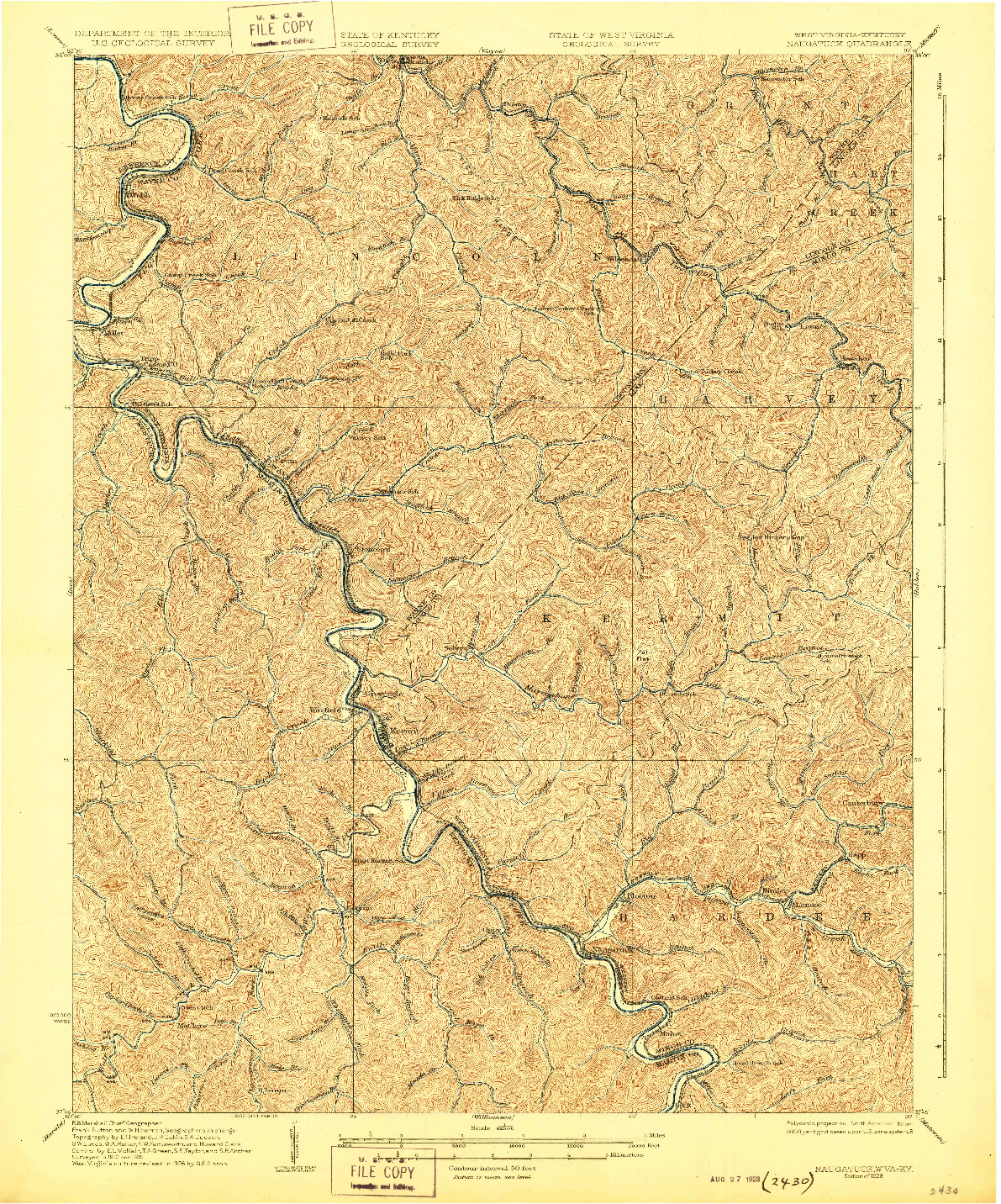USGS 1:62500-SCALE QUADRANGLE FOR NAUGATUCK, WV 1928