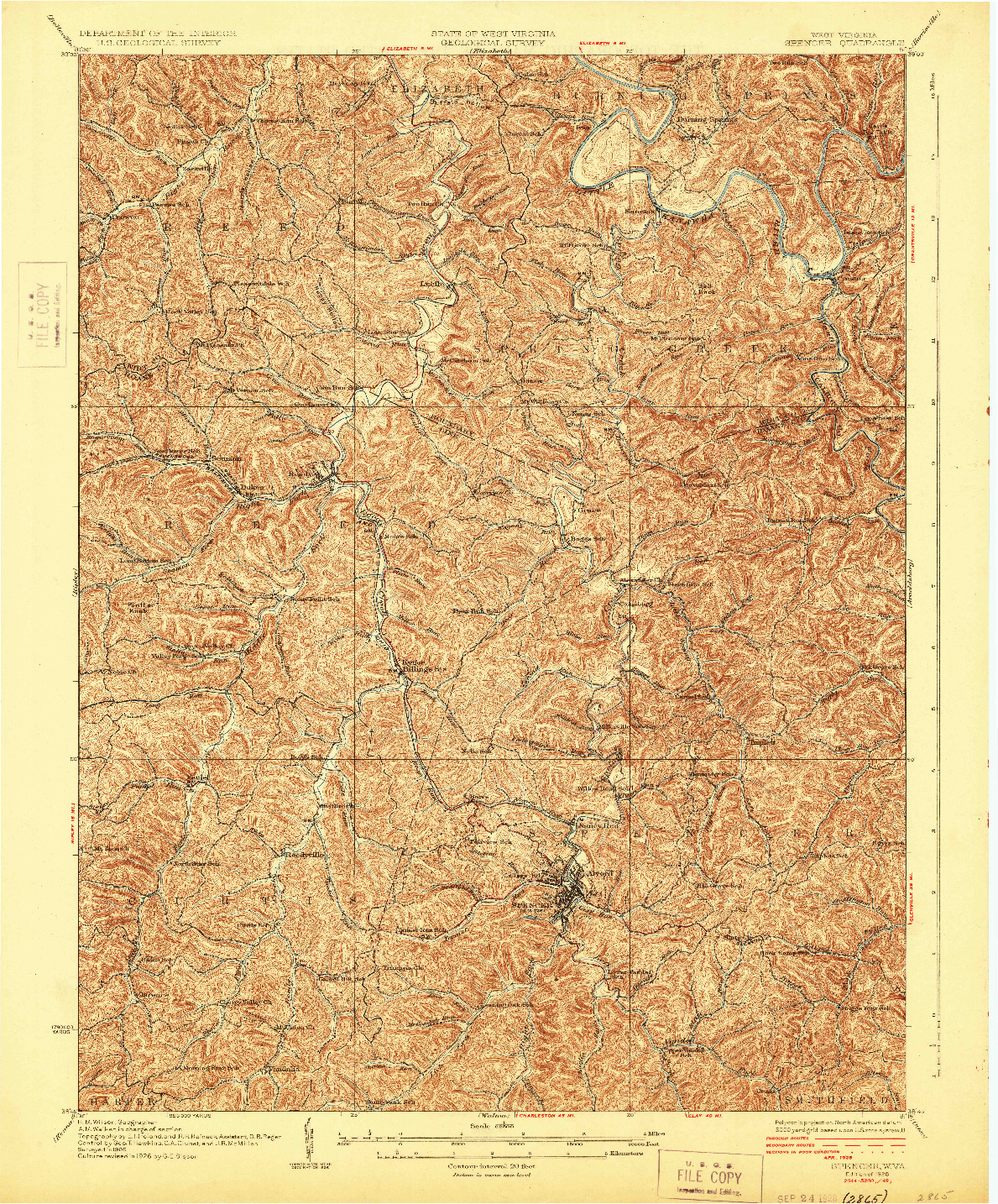 USGS 1:62500-SCALE QUADRANGLE FOR SPENCER, WV 1928