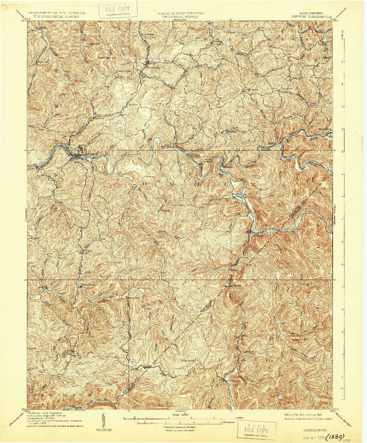 USGS 1:62500-SCALE QUADRANGLE FOR SUTTON, WV 1910